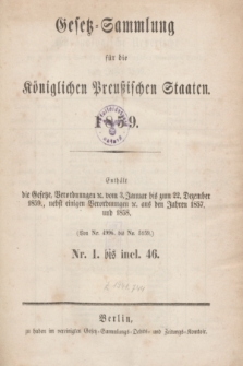 Gesetz-Sammlung für die Königlichen Preußischen Staaten. 1859, Spis treści
