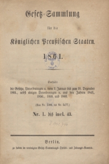 Gesetz-Sammlung für die Königlichen Preußischen Staaten. 1861, Spis treści
