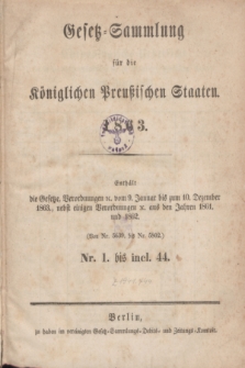 Gesetz-Sammlung für die Königlichen Preußischen Staaten. 1863, Spis treści