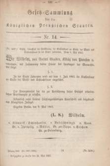 Gesetz-Sammlung für die Königlichen Preußischen Staaten. 1863, Nr. 14 (21 Mai)