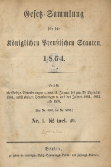Gesetz-Sammlung für die Königlichen Preußischen Staaten. 1864, Spis treści