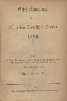 Gesetz-Sammlung für die Königlichen Preußischen Staaten. 1869, Spis treści