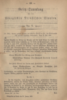 Gesetz-Sammlung für die Königlichen Preußischen Staaten. 1869, Nr. 7 (25 Januar)