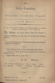 Gesetz-Sammlung für die Königlichen Preußischen Staaten. 1869, Nr. 12 (10 Februar)