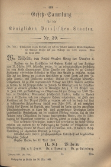 Gesetz-Sammlung für die Königlichen Preußischen Staaten. 1869, Nr. 39 (26 Mai)