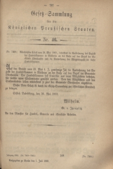 Gesetz-Sammlung für die Königlichen Preußischen Staaten. 1869, Nr. 46 (1 Juli)
