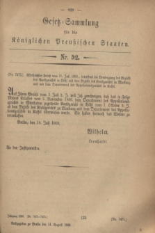 Gesetz-Sammlung für die Königlichen Preußischen Staaten. 1869, Nr. 52 (14 August)