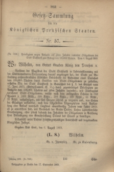 Gesetz-Sammlung für die Königlichen Preußischen Staaten. 1869, Nr. 57 (17 September)