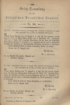 Gesetz-Sammlung für die Königlichen Preußischen Staaten. 1869, Nr. 58 (18 September)