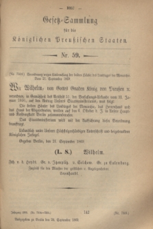 Gesetz-Sammlung für die Königlichen Preußischen Staaten. 1869, Nr. 59 (24 September)