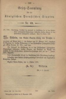 Gesetz-Sammlung für die Königlichen Preußischen Staaten. 1869, Nr. 63 (2 November)