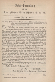 Gesetz-Sammlung für die Königlichen Preußischen Staaten. 1872, Nr. 2 (20 Januar)