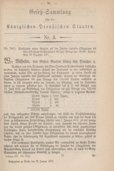 Gesetz-Sammlung für die Königlichen Preußischen Staaten. 1872, Nr. 3 (22 Januar)