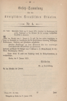 Gesetz-Sammlung für die Königlichen Preußischen Staaten. 1872, Nr. 4 (27 Januar)