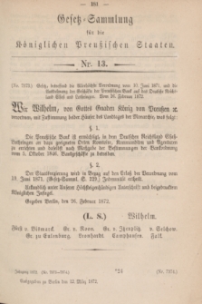 Gesetz-Sammlung für die Königlichen Preußischen Staaten. 1872, Nr. 13 (12 März)