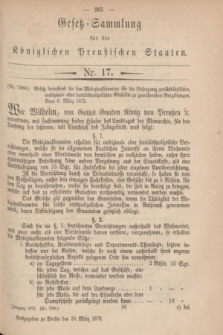 Gesetz-Sammlung für die Königlichen Preußischen Staaten. 1872, Nr. 17 (30 März) + wkładka
