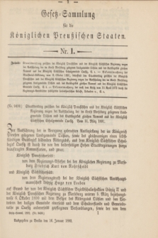 Gesetz-Sammlung für die Königlichen Preußischen Staaten. 1892, Nr. 1 (16 Januar)