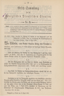 Gesetz-Sammlung für die Königlichen Preußischen Staaten. 1892, Nr. 9 (16 April)