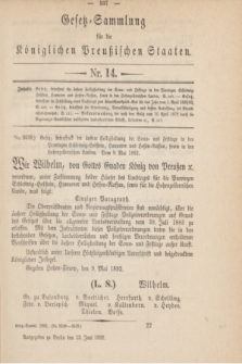 Gesetz-Sammlung für die Königlichen Preußischen Staaten. 1892, Nr. 14 (13 Juni) + dod.
