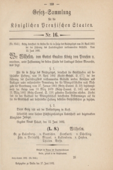 Gesetz-Sammlung für die Königlichen Preußischen Staaten. 1892, Nr. 16 (17 Juni)