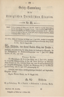 Gesetz-Sammlung für die Königlichen Preußischen Staaten. 1892, Nr. 31 (5 October)