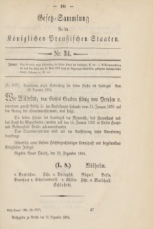Gesetz-Sammlung für die Königlichen Preußischen Staaten. 1894, Nr. 34 (31 Dezember)