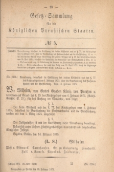 Gesetz-Sammlung für die Königlichen Preußischen Staaten. 1875, № 5 (18 Februar)