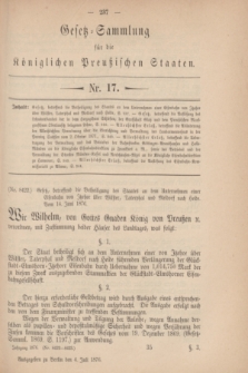 Gesetz-Sammlung für die Königlichen Preußischen Staaten. 1876, Nr. 17 (4 Juli)