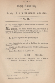 Gesetz-Sammlung für die Königlichen Preußischen Staaten. 1876, Nr. 31 (14 Oktober)