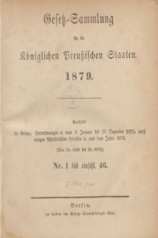 Gesetz-Sammlung für die Königlichen Preußischen Staaten. 1879, Spis treści
