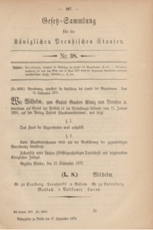 Gesetz-Sammlung für die Königlichen Preußischen Staaten. 1879, Nr. 38 (17 September)