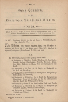 Gesetz-Sammlung für die Königlichen Preußischen Staaten. 1879, Nr. 39 (22 September)
