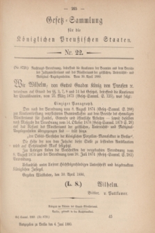 Gesetz-Sammlung für die Königlichen Preußischen Staaten. 1880, Nr. 22 (4 Juni)