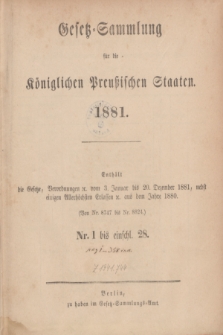Gesetz-Sammlung für die Königlichen Preußischen Staaten. 1881, Spis treści