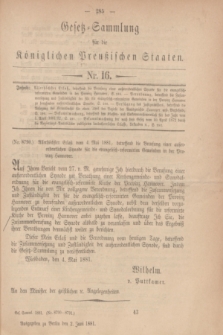 Gesetz-Sammlung für die Königlichen Preußischen Staaten. 1881, Nr. 16 (2 Juni)