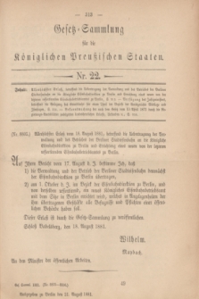 Gesetz-Sammlung für die Königlichen Preußischen Staaten. 1881, Nr. 22 (31 August)