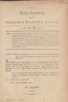 Gesetz-Sammlung für die Königlichen Preußischen Staaten. 1881, Nr. 27 (28 November)