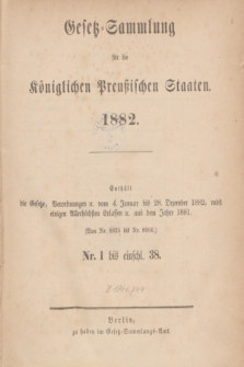Gesetz-Sammlung für die Königlichen Preußischen Staaten. 1882, Spis treści