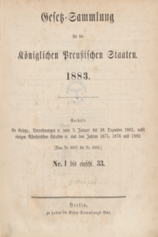 Gesetz-Sammlung für die Königlichen Preußischen Staaten. 1883, Spis treści