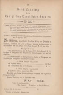 Gesetz-Sammlung für die Königlichen Preußischen Staaten. 1883, Nr. 30 (1 November)