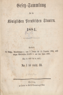 Gesetz-Sammlung für die Königlichen Preußischen Staaten. 1884, Spis treści
