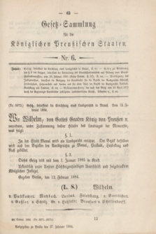 Gesetz-Sammlung für die Königlichen Preußischen Staaten. 1884, Nr. 6 (27 Februar)