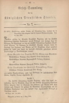 Gesetz-Sammlung für die Königlichen Preußischen Staaten. 1884, Nr. 7 (1 März)