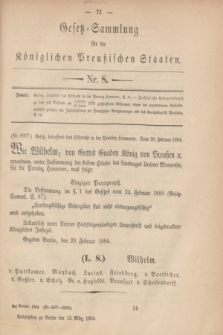 Gesetz-Sammlung für die Königlichen Preußischen Staaten. 1884, Nr. 8 (12 März)