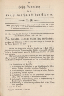 Gesetz-Sammlung für die Königlichen Preußischen Staaten. 1885, Nr. 20 (27 Mai)