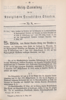 Gesetz-Sammlung für die Königlichen Preußischen Staaten. 1887, Nr. 8 (31 März)