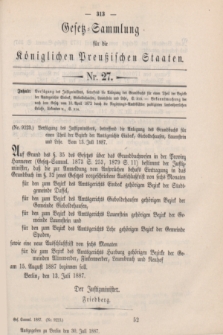 Gesetz-Sammlung für die Königlichen Preußischen Staaten. 1887, Nr. 27 (30 Juli)