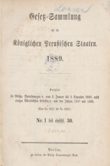 Gesetz-Sammlung für die Königlichen Preußischen Staaten. 1889, Spis treści