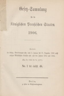 Gesetz-Sammlung für die Königlichen Preußischen Staaten. 1906, Spis treści