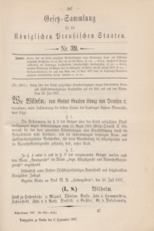 Gesetz-Sammlung für die Königlichen Preußischen Staaten. 1897, Nr. 39 (6 September)
